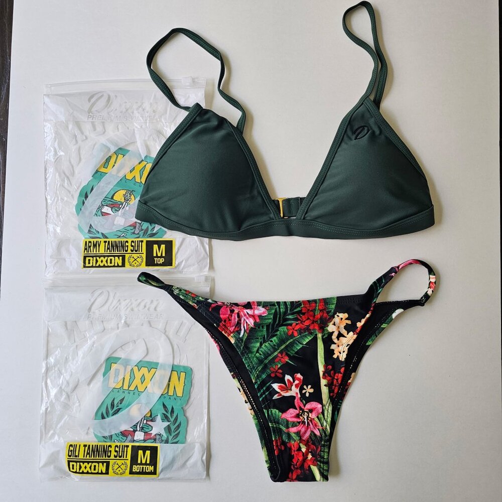 NWT | DIXXON Dark Green Floral Triangle Bikini Top and Bottom Set Medium